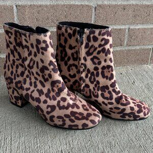 Leopard Print Heeled Ankle Boots Womens